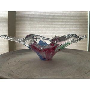 Murano Stretched ART GLASS Bowl STARFISH Pink Blue Green ITALY